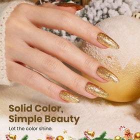 beetles Gel Polish Starlit Gold Glitter Gel 15ML applied on nails