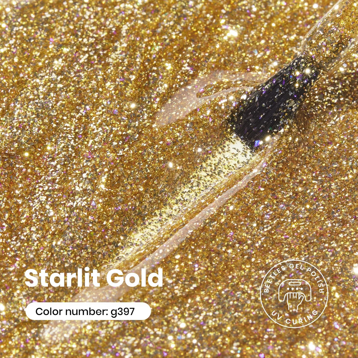 beetles Gel Polish Starlit Gold Glitter Gel 15ML bottle with glitter