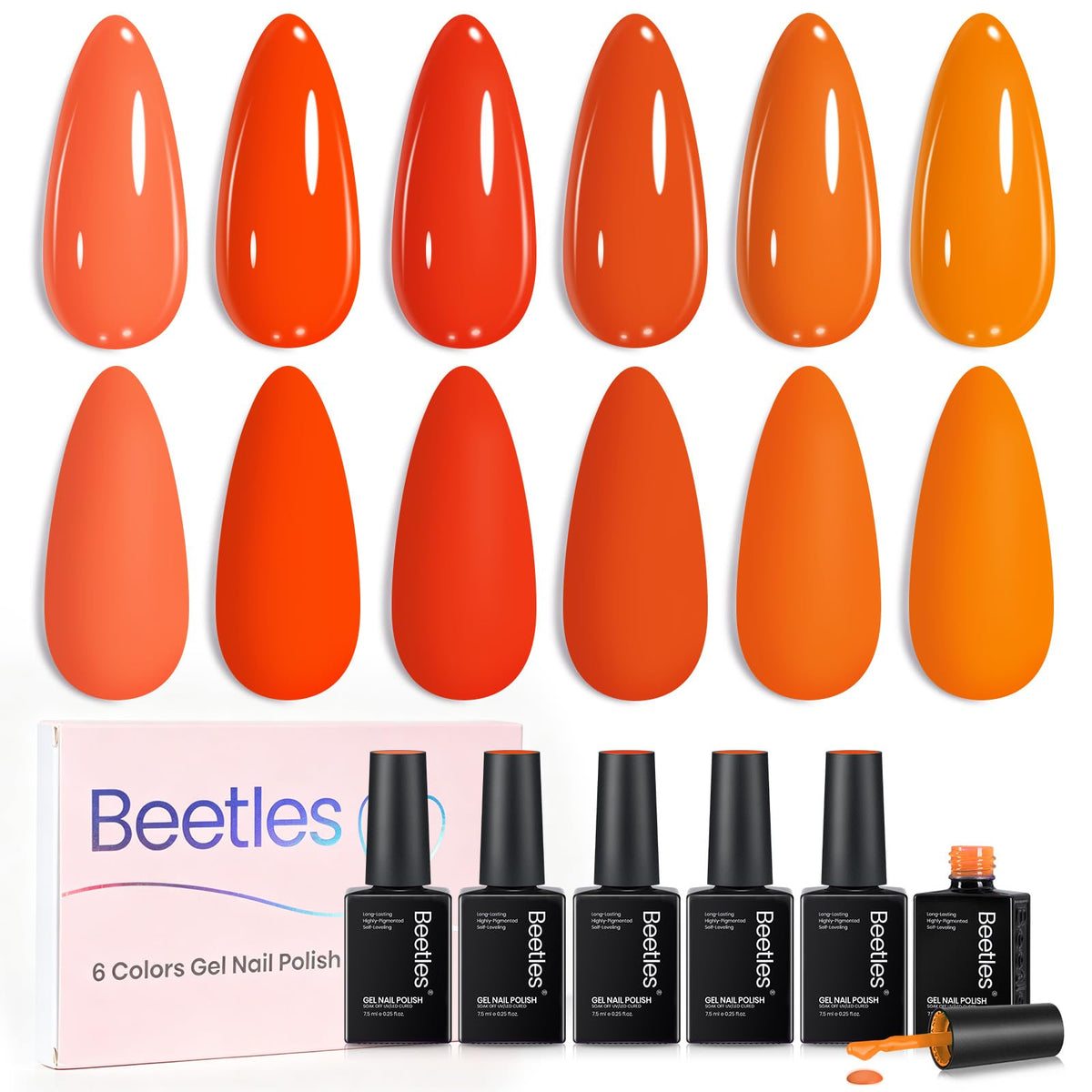 beetles Gel Polish Sunset-Inspired Set front view with six vibrant colours