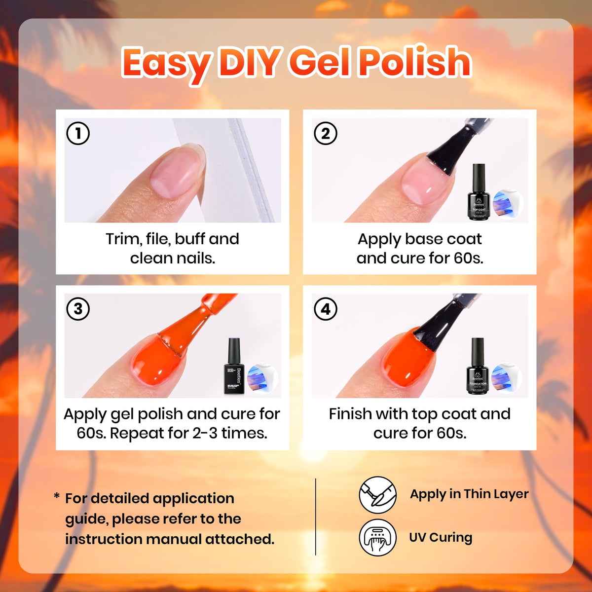 beetles Gel Polish Sunset-Inspired Set with vibrant colours on display