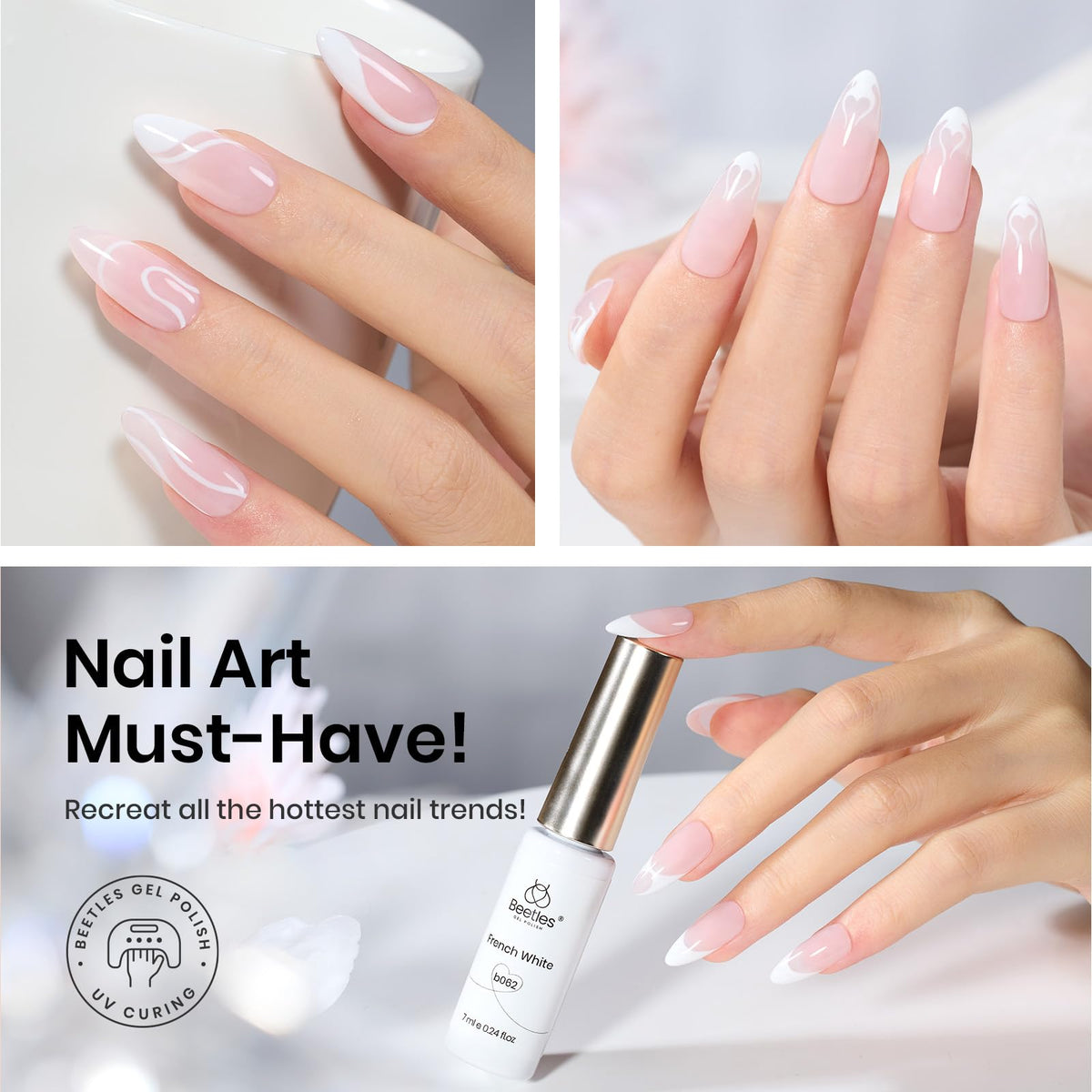 beetles Gel Polish Swirl Nail Art White Gel Liner applied on nails