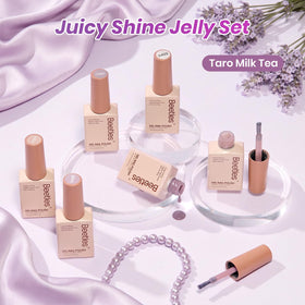 beetles Gel Polish Taro Milk Tea gel polish close-up with brush