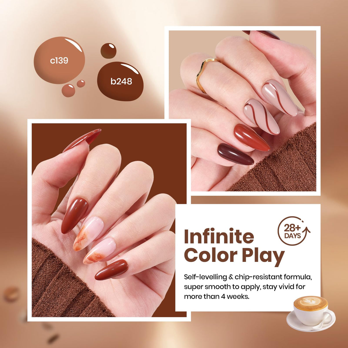 beetles Gel Polish Toasty Aroma Collection swatches of six colours