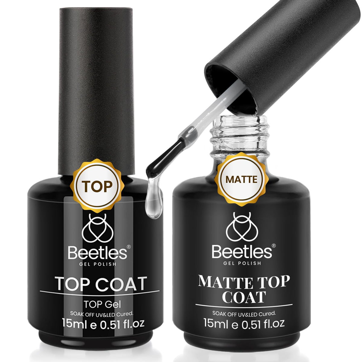 beetles Gel Polish Top Coat Set including glossy and matte top coats