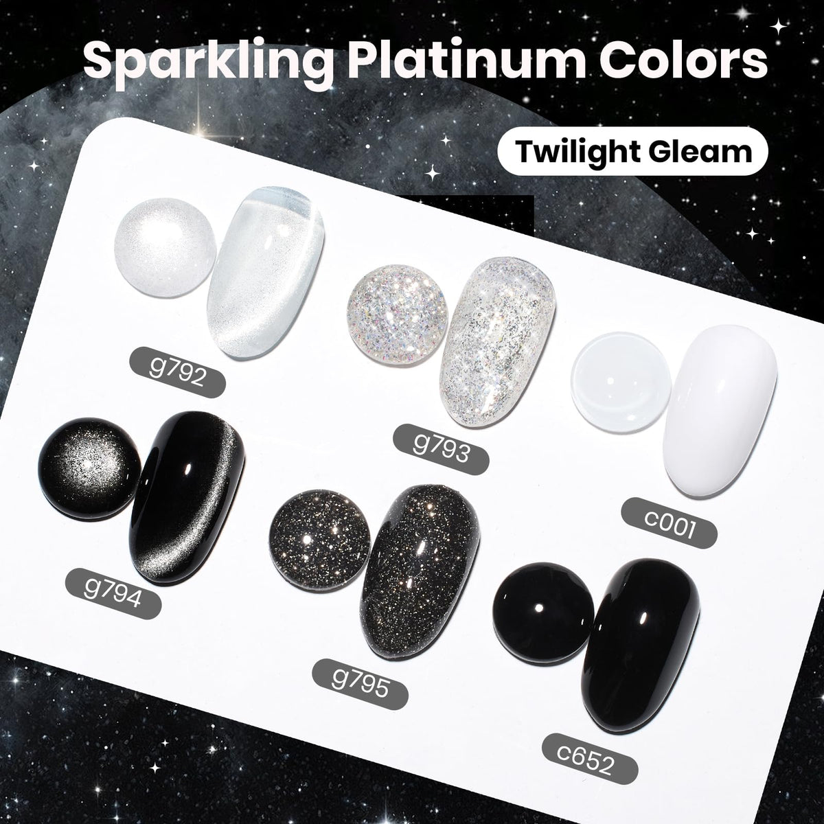 beetles Gel Polish Twilight Gleam Set showcasing black and white shades