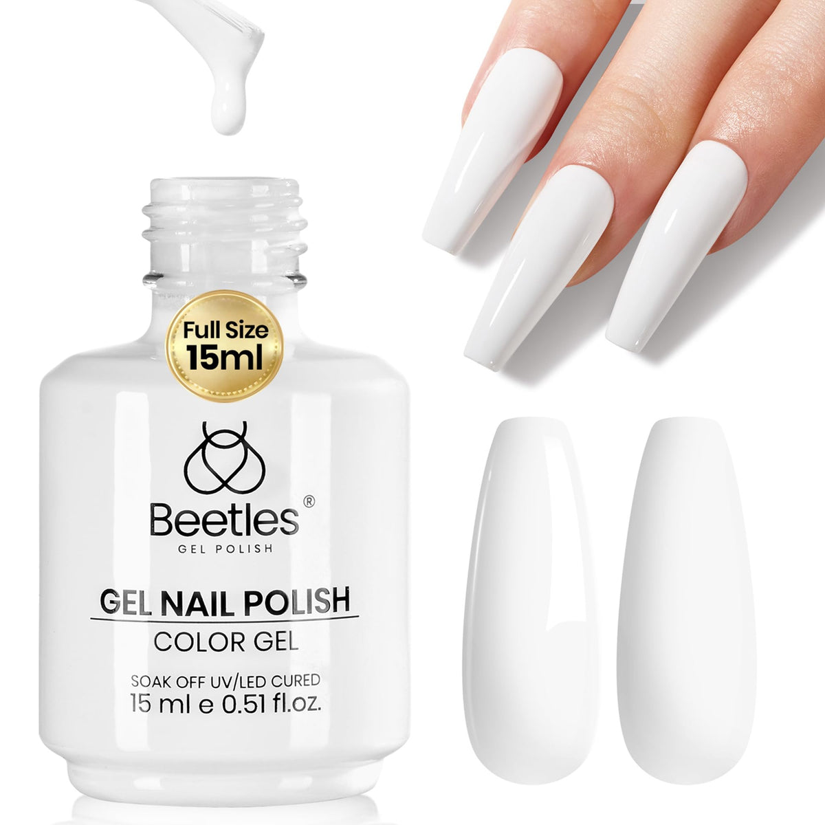 beetles Gel Polish White Gel Nail Polish 15ml front view