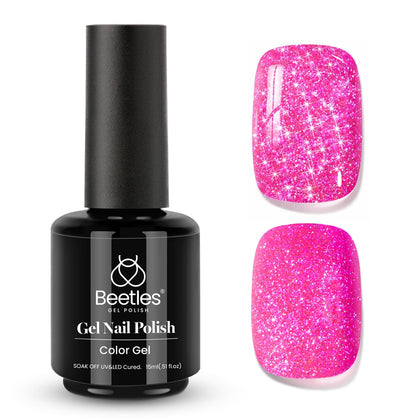 beetles Glitter Gel Nail Polish 15ML Hot Pink B352 front view
