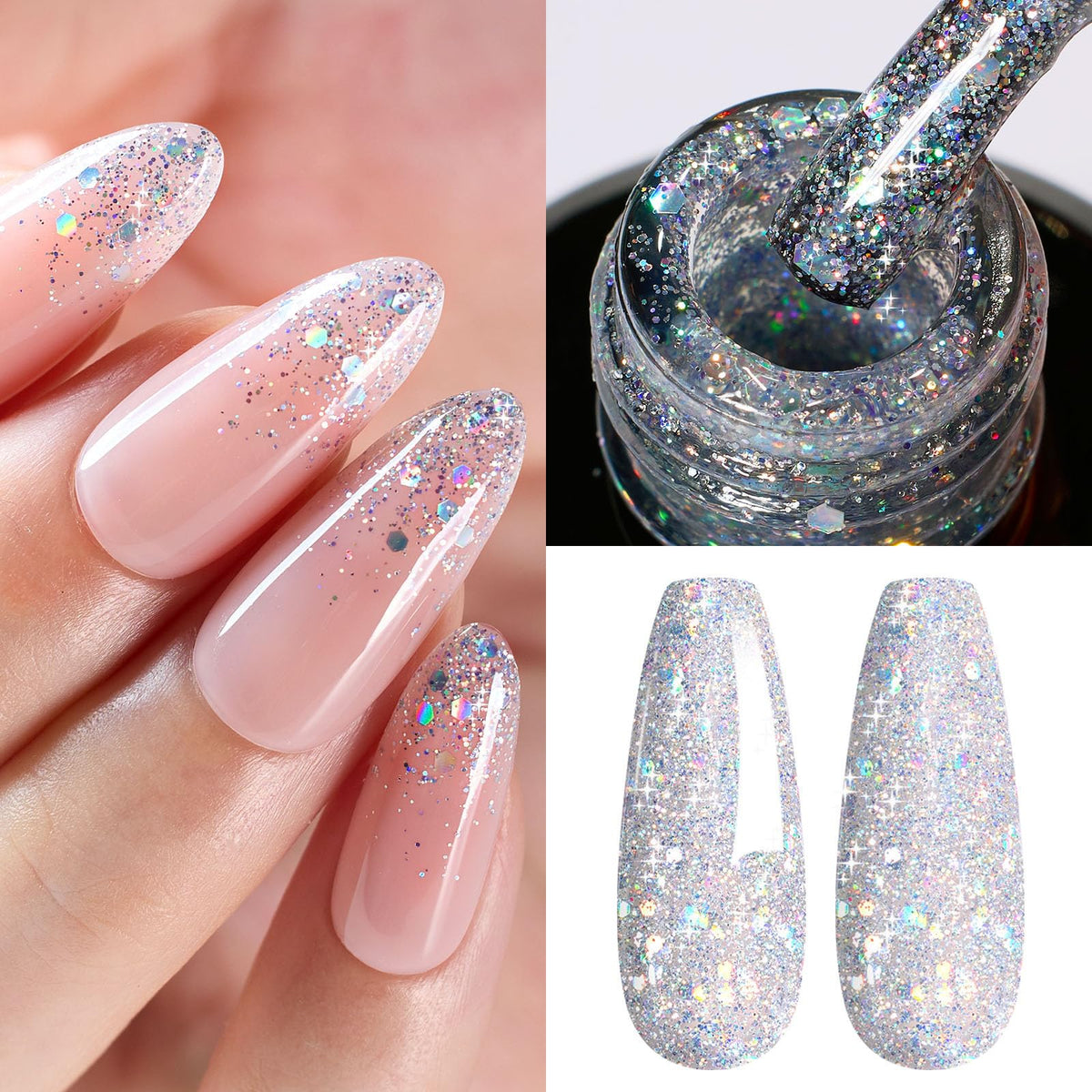 beetles Glitter Gel Nail Polish 15ml Silver Chrome front view