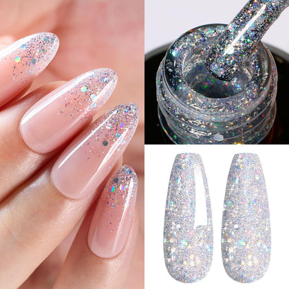 beetles Glitter Gel Nail Polish 15ml Silver Chrome front view