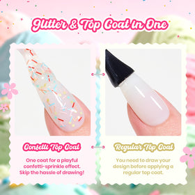 beetles Glitter Gel Top Coat 15ml application on nails with glitter effect