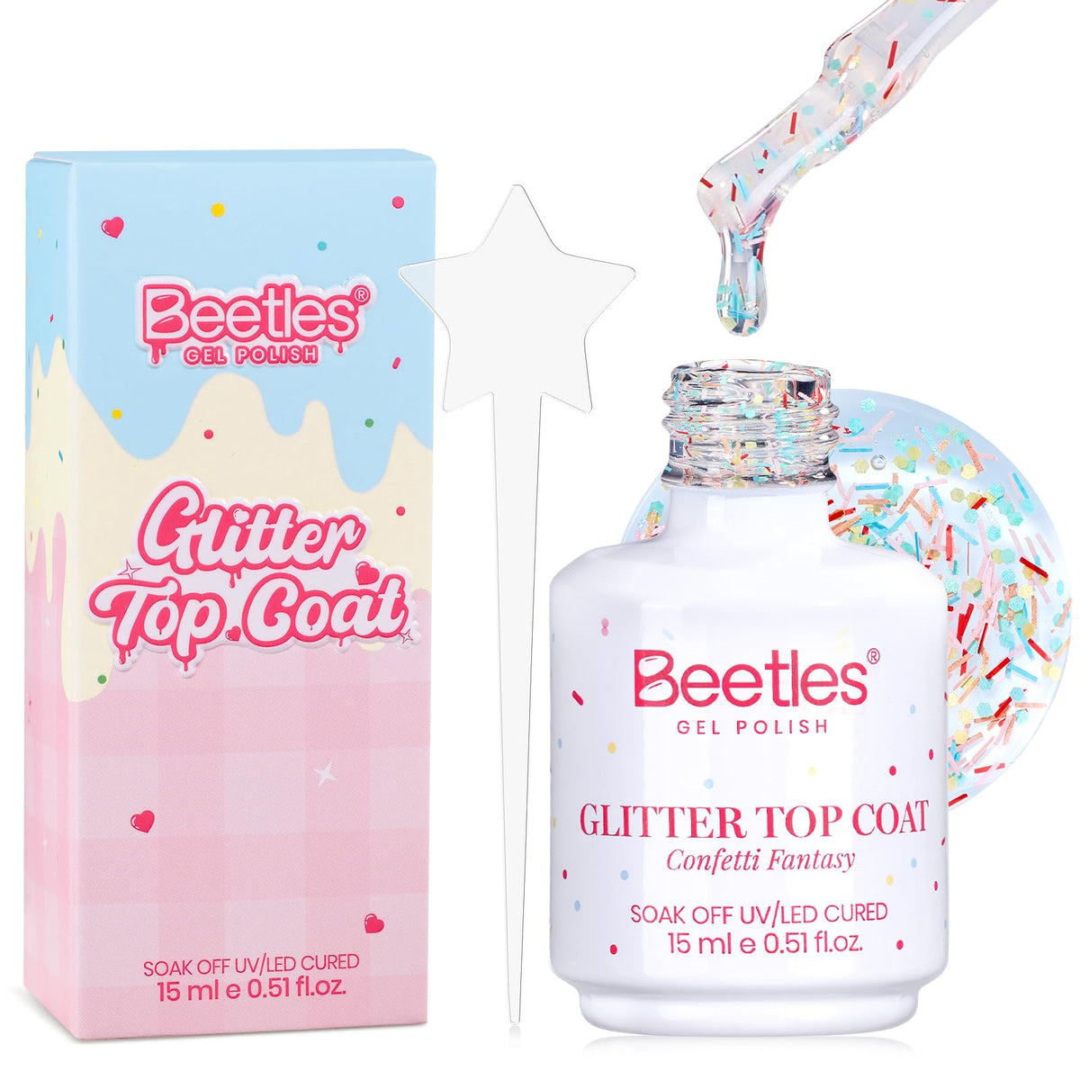 beetles Glitter Gel Top Coat 15ml back view with ingredient details