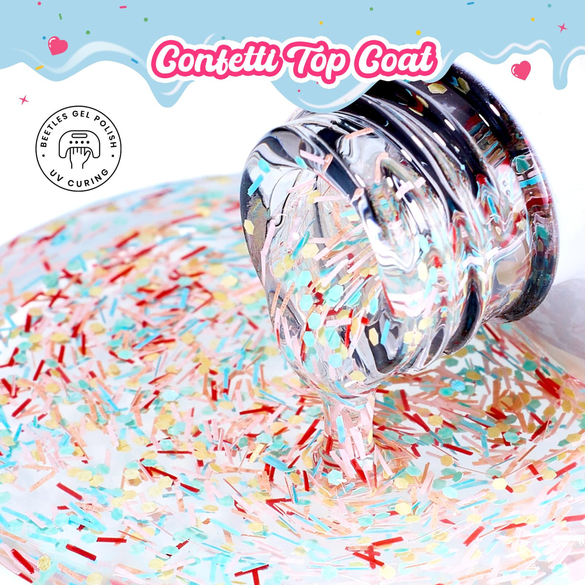 beetles Glitter Gel Top Coat 15ml side view showing the bottle design