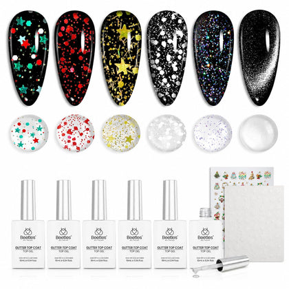 beetles Glitter Gel Top Coat Set 6Pcs 10ml front view