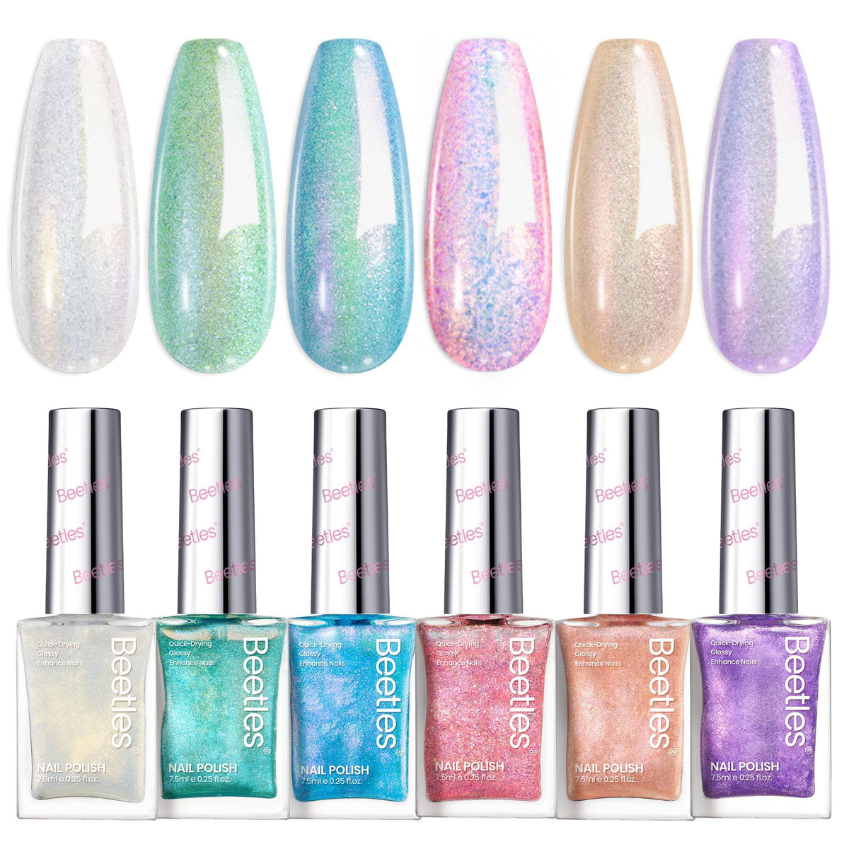 beetles Glitter Nail Polish Set 6 colours front view