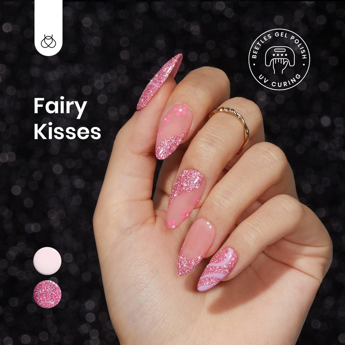 beetles Glitter Pink Gel Polish 15ML close-up of glitter