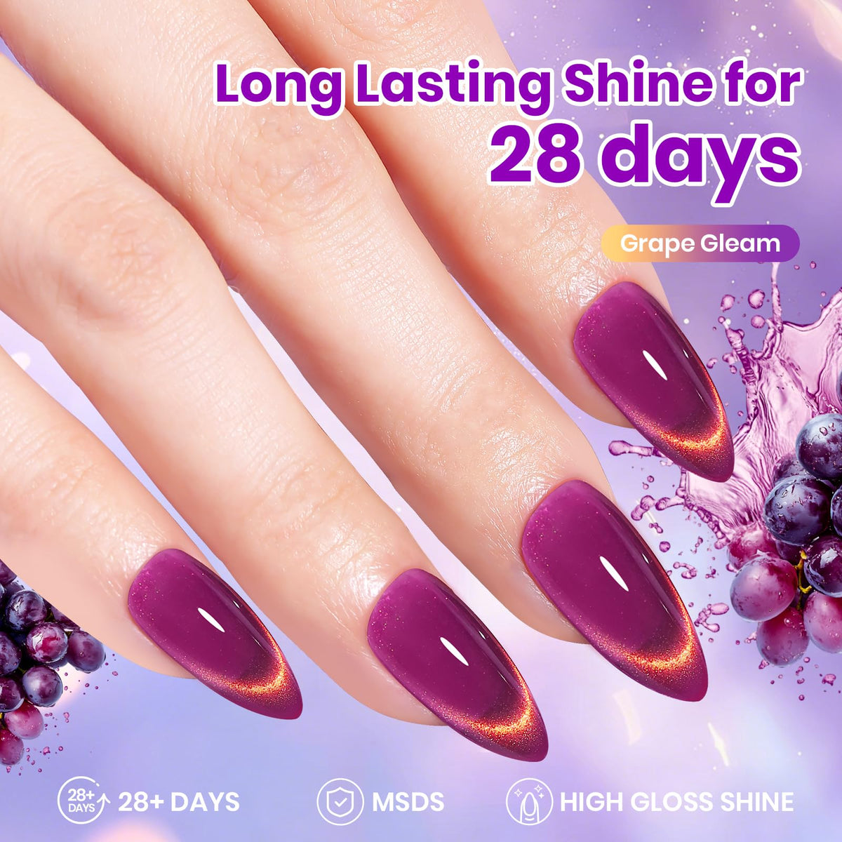 beetles Grape Gleam Purple Cat Eye Gel Nail Polish close-up