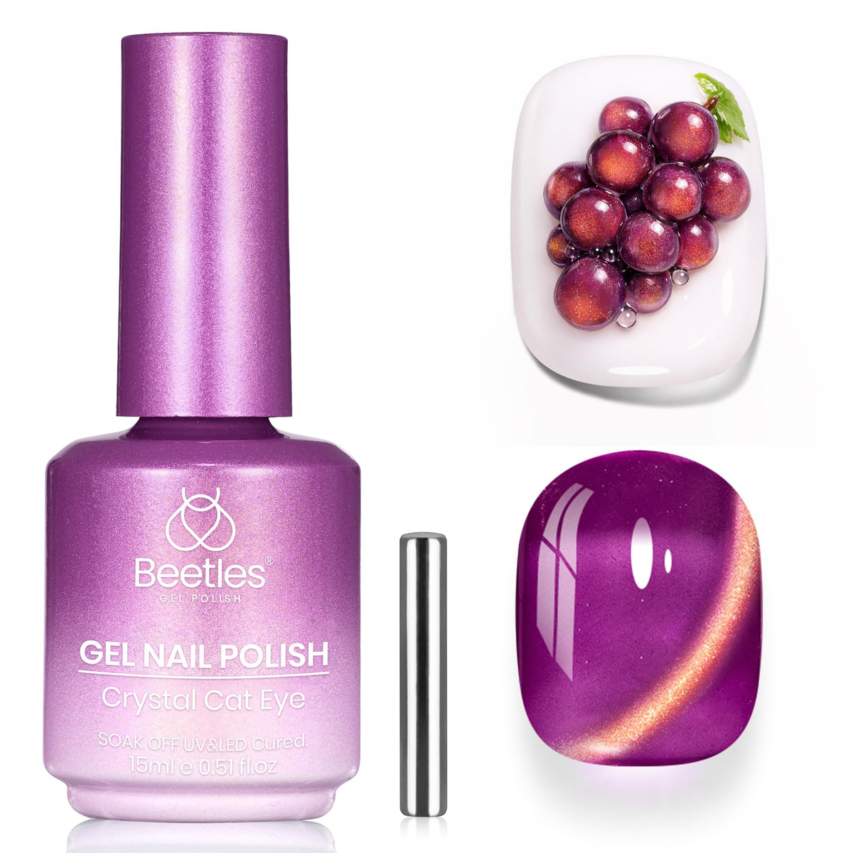 beetles Grape Gleam Purple Cat Eye Gel Nail Polish front view