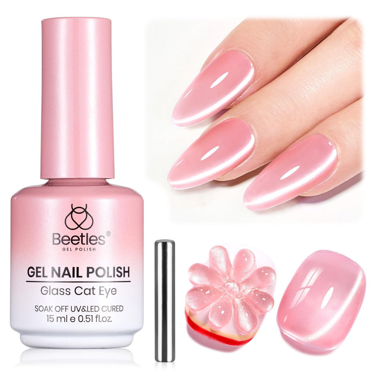 Beetles Grapefruit Glow Pink Cat Eye Gel Nail Polish 15ML front view