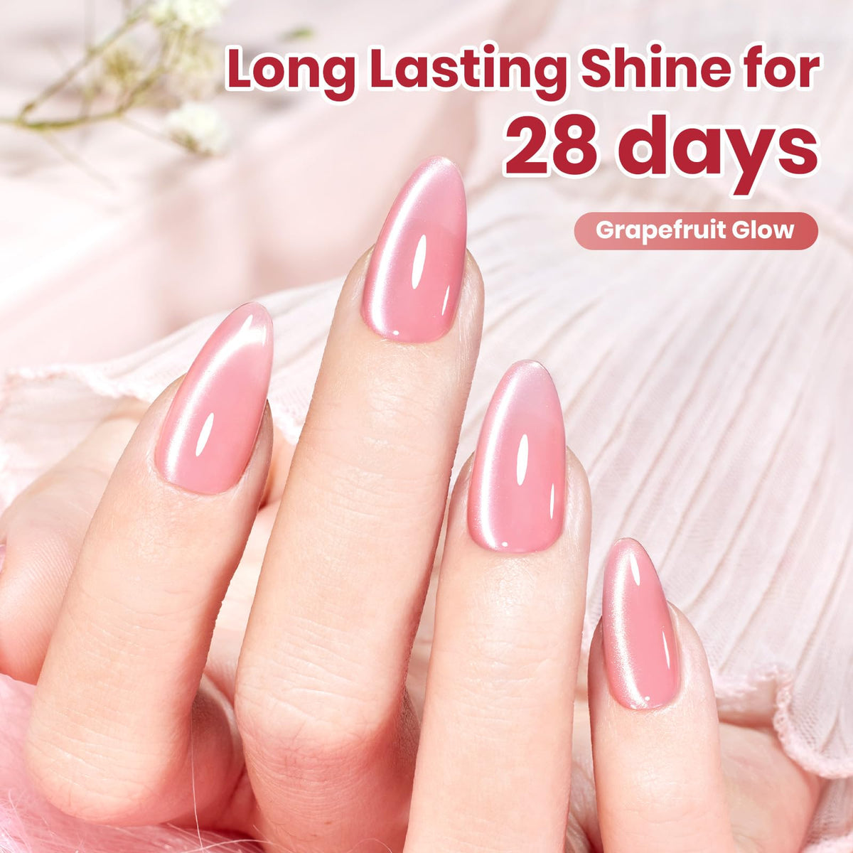 Beetles Grapefruit Glow Pink Cat Eye Gel Nail Polish application on nails