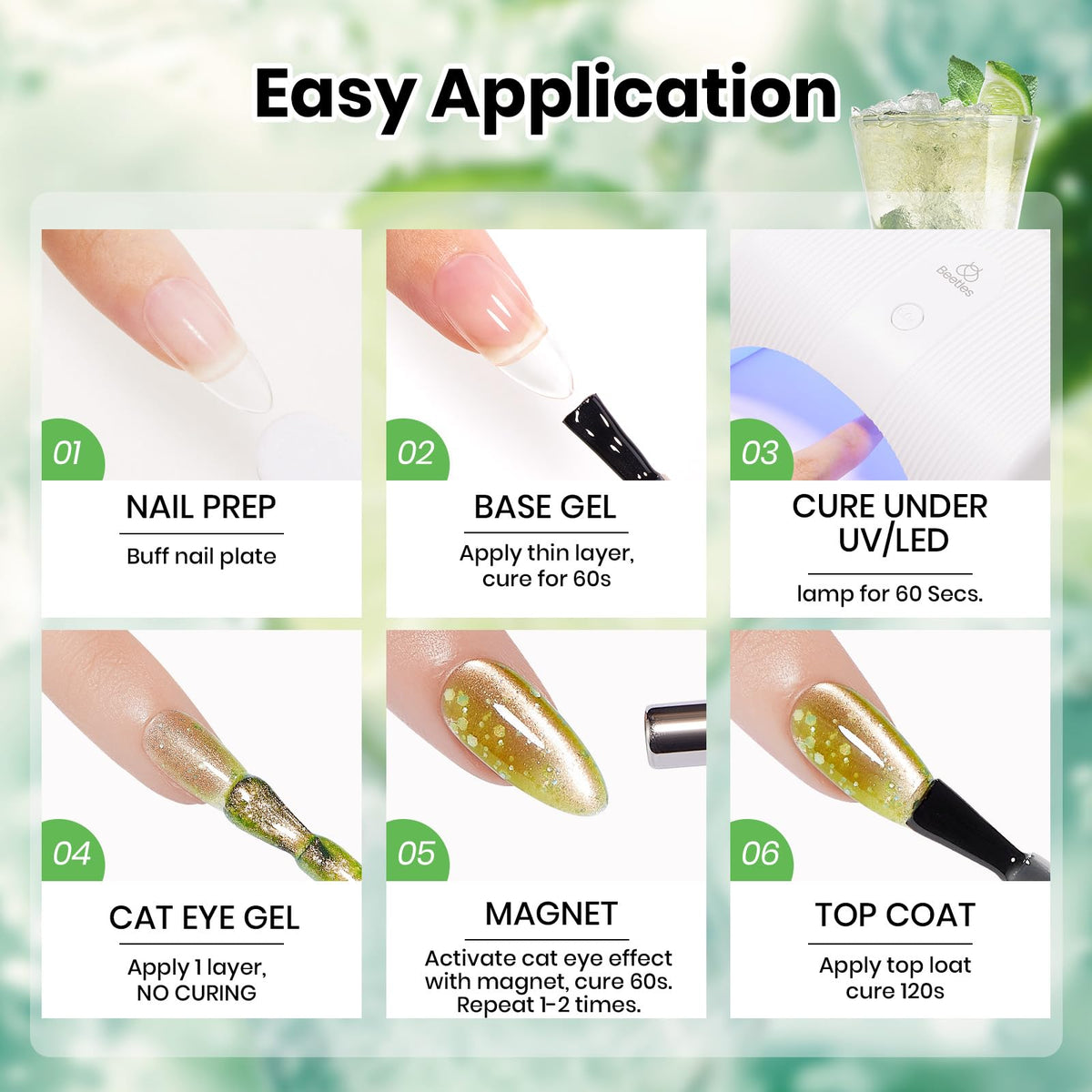 beetles Green Cat Eye Gel Nail Polish 9ML Mojito Mint lifestyle scene
