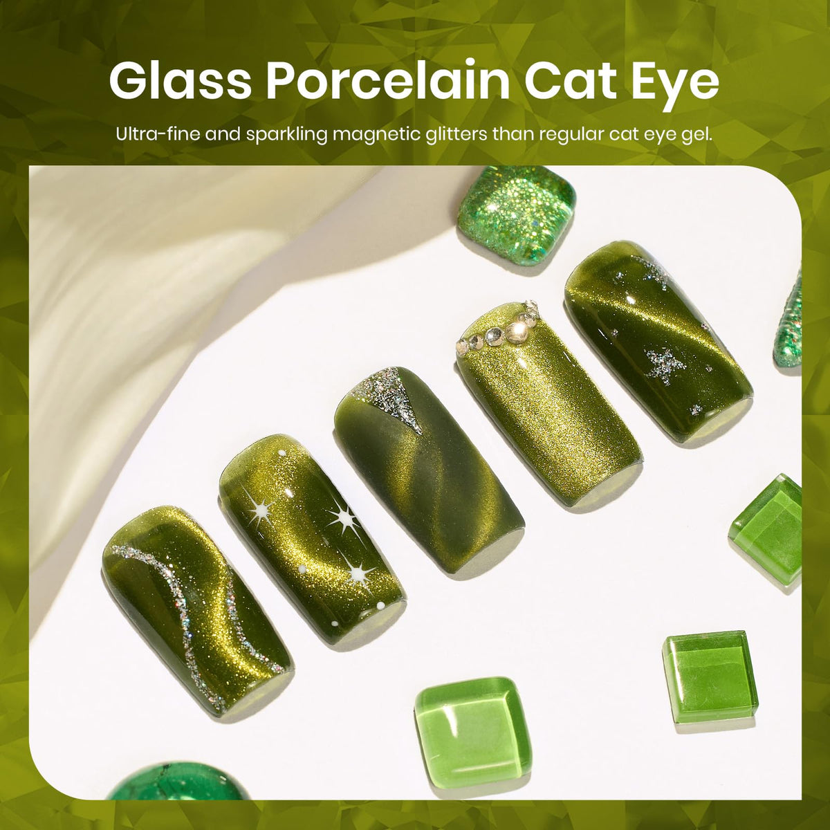 Beetles Green Cat Eye Gel Nail Polish brush close-up
