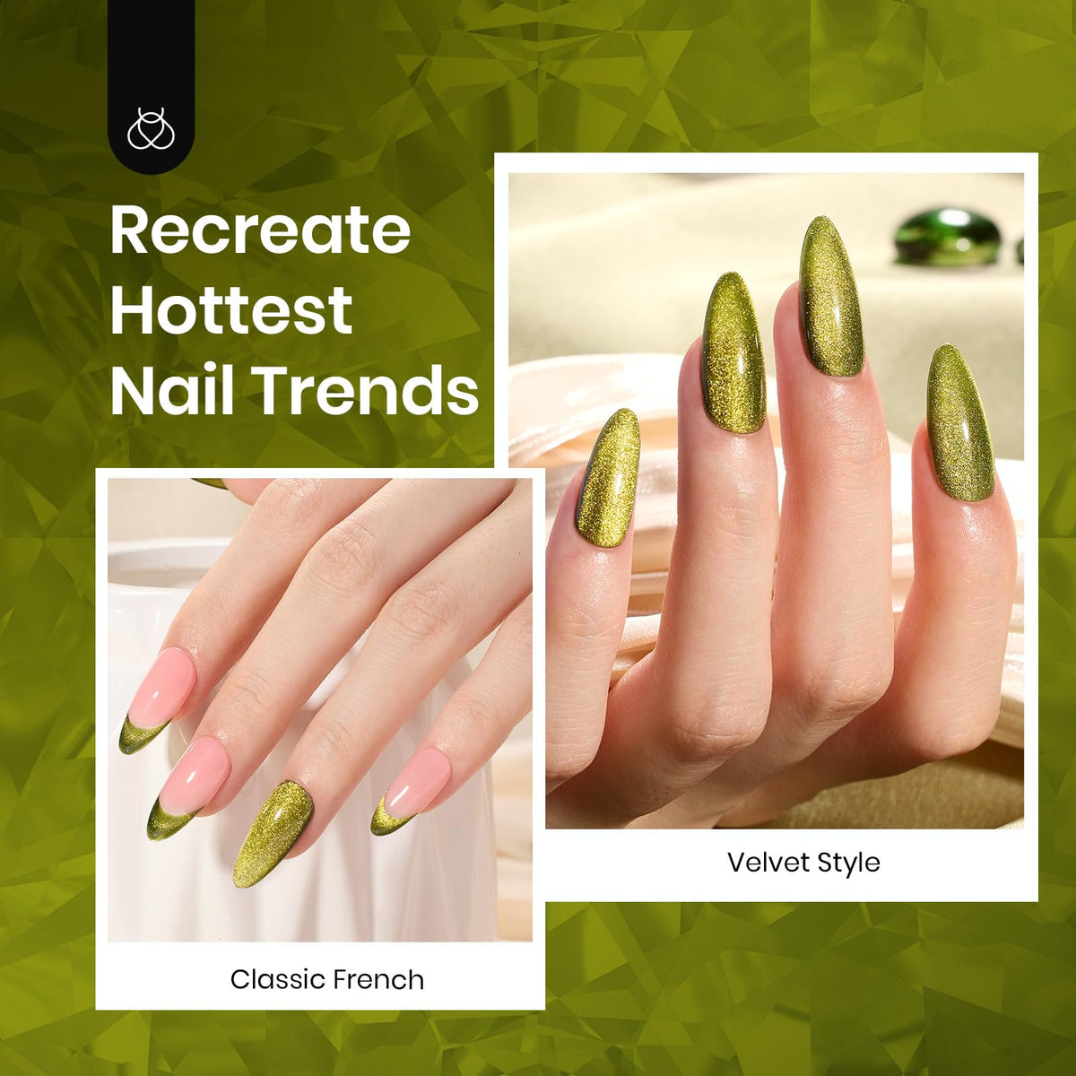 Beetles Green Cat Eye Gel Nail Polish on a nail art display