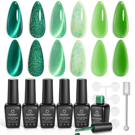 beetles Green Cat Eye Gel Nail Polish Set front view with six bottles