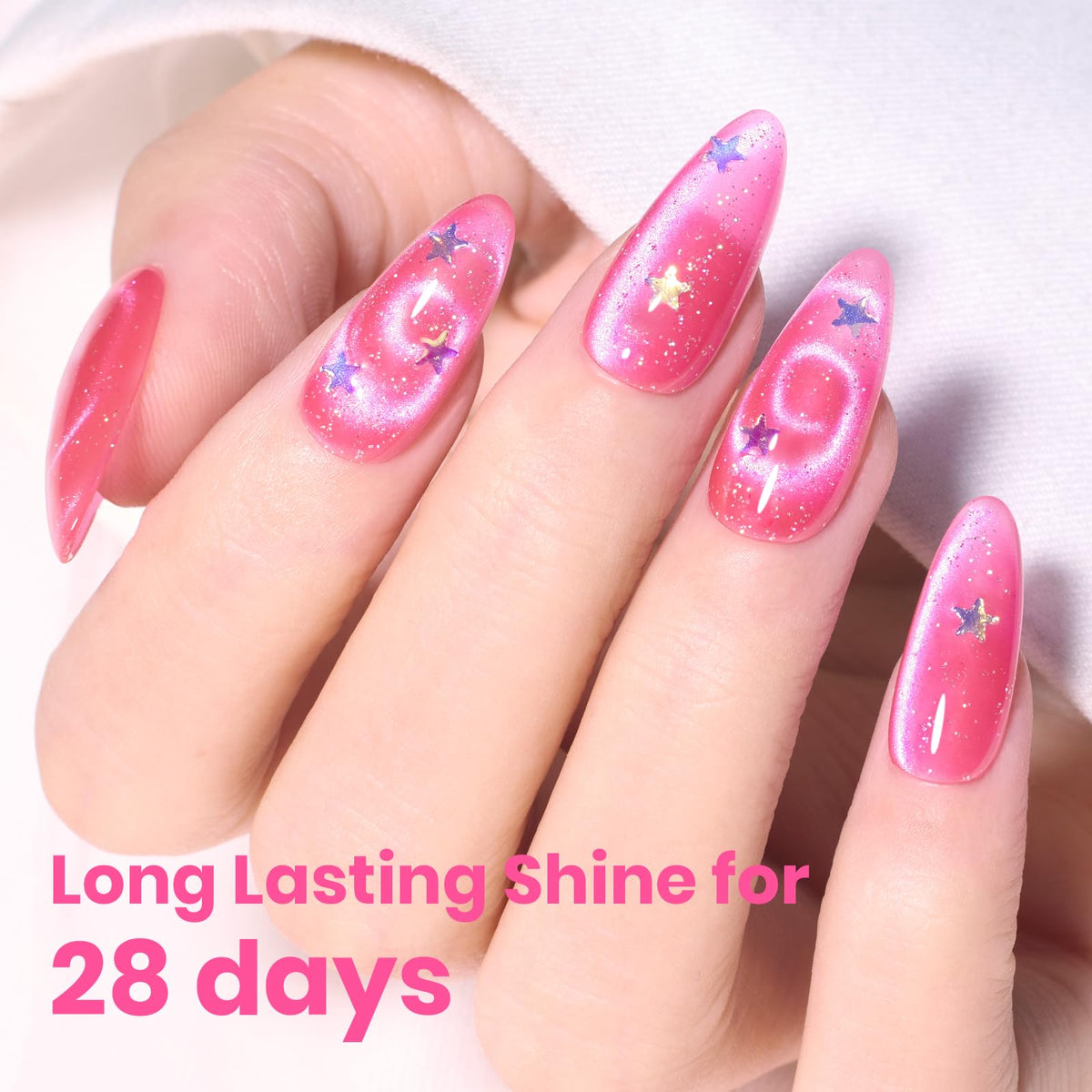 beetles Hot Pink Cat Eye Gel Nail Polish 15ML application on nails