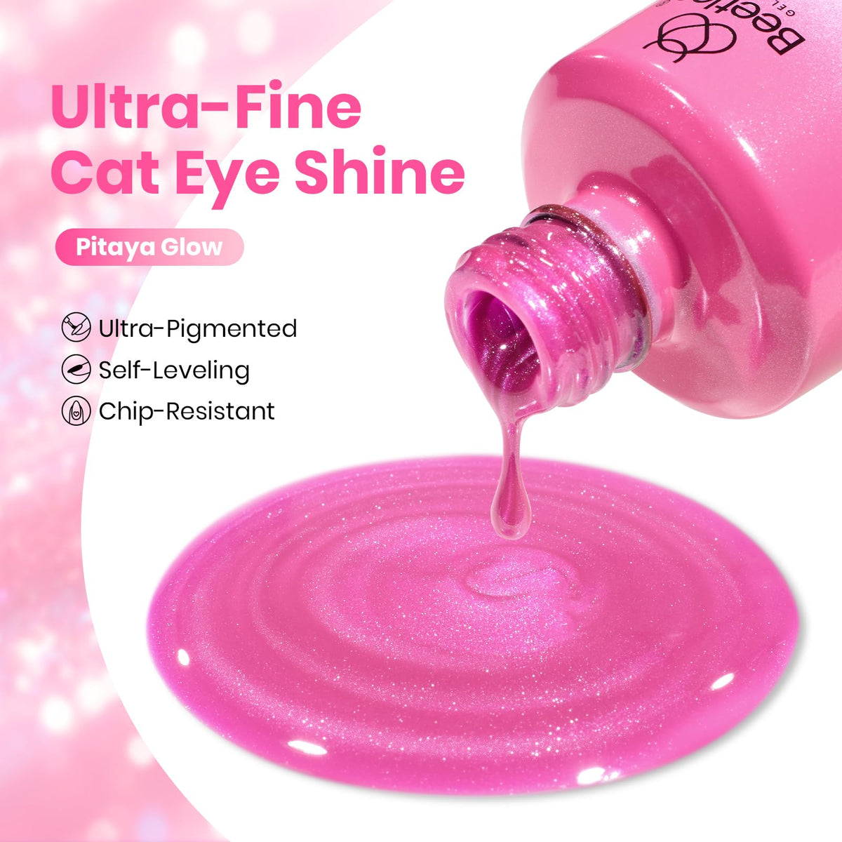 beetles Hot Pink Cat Eye Gel Nail Polish 15ML close-up of shimmer