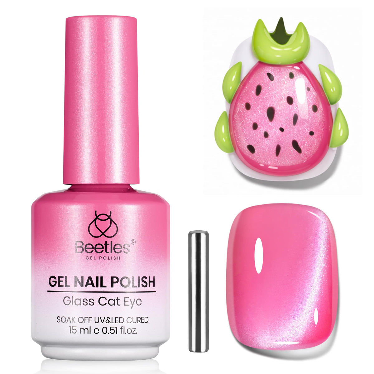 beetles Hot Pink Cat Eye Gel Nail Polish 15ML front view