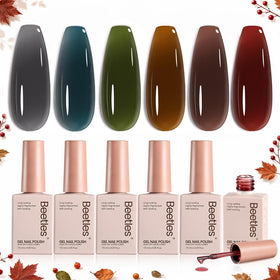 Beetles Jelly Gel Nail Polish Set front view with 6 natural coda colours