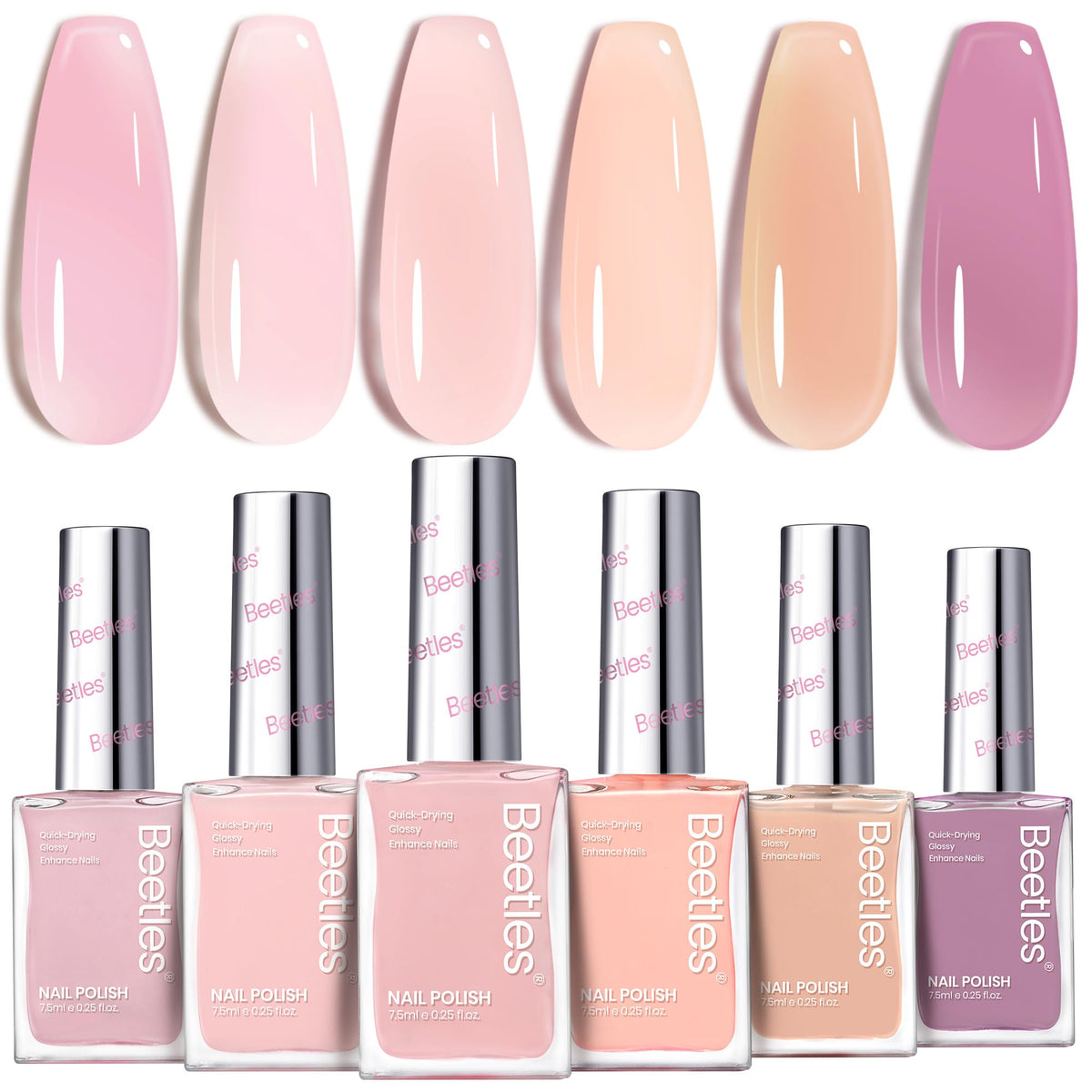 Beetles Jelly Nail Polish Set with 6 colours including pink, nude, and purple