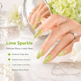 beetles Lime Green Glitter Gel Nail Polish 15ML application on nails
