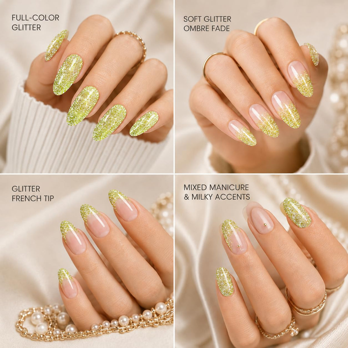 beetles Lime Green Glitter Gel Nail Polish 15ML close-up of glitter