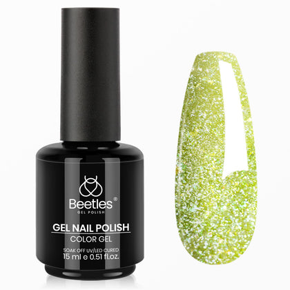 beetles Lime Green Glitter Gel Nail Polish 15ML front view