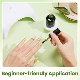 beetles Lime Green Glitter Gel Nail Polish 15ML on a manicure table