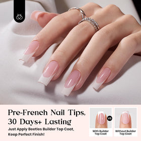 Beetles Long Square Nails with French Tip design