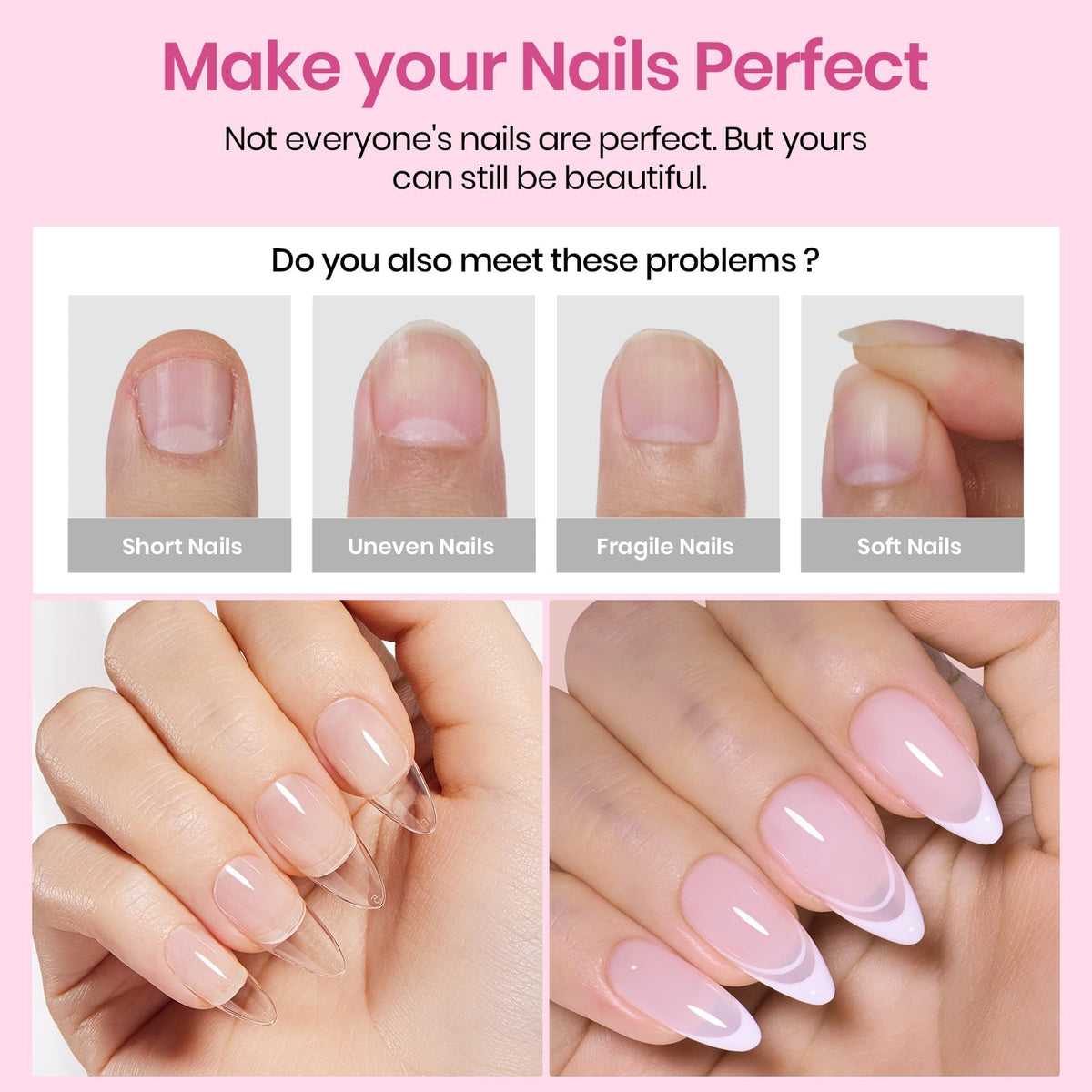 beetles Medium Almond Nail Tips applied on natural nails