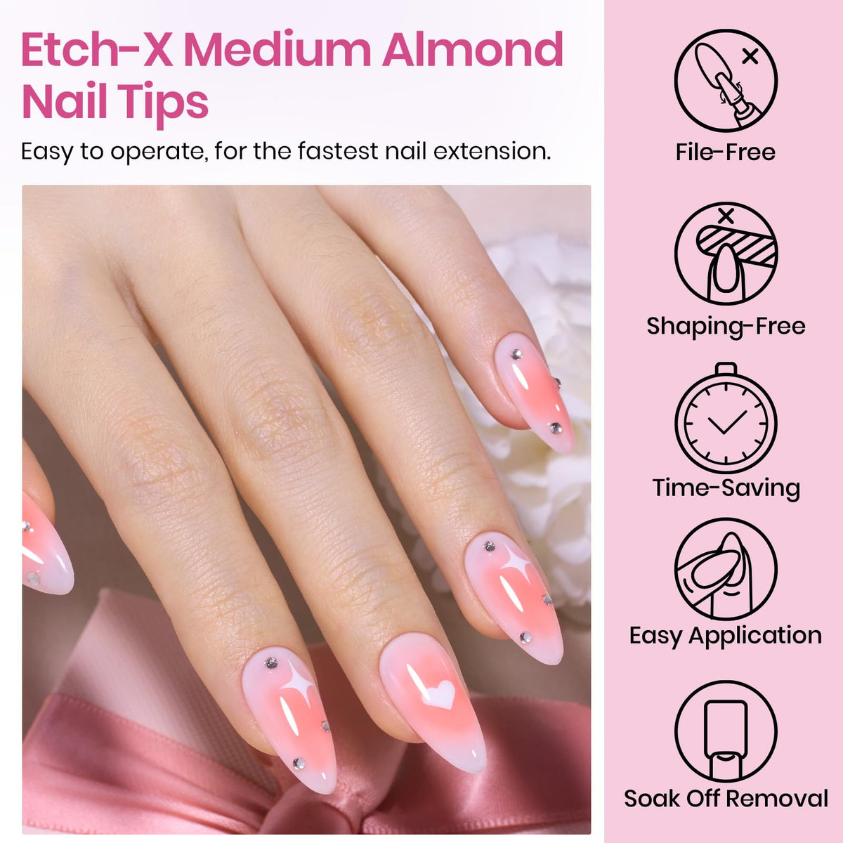 beetles Medium Almond Nail Tips in a nail art setup