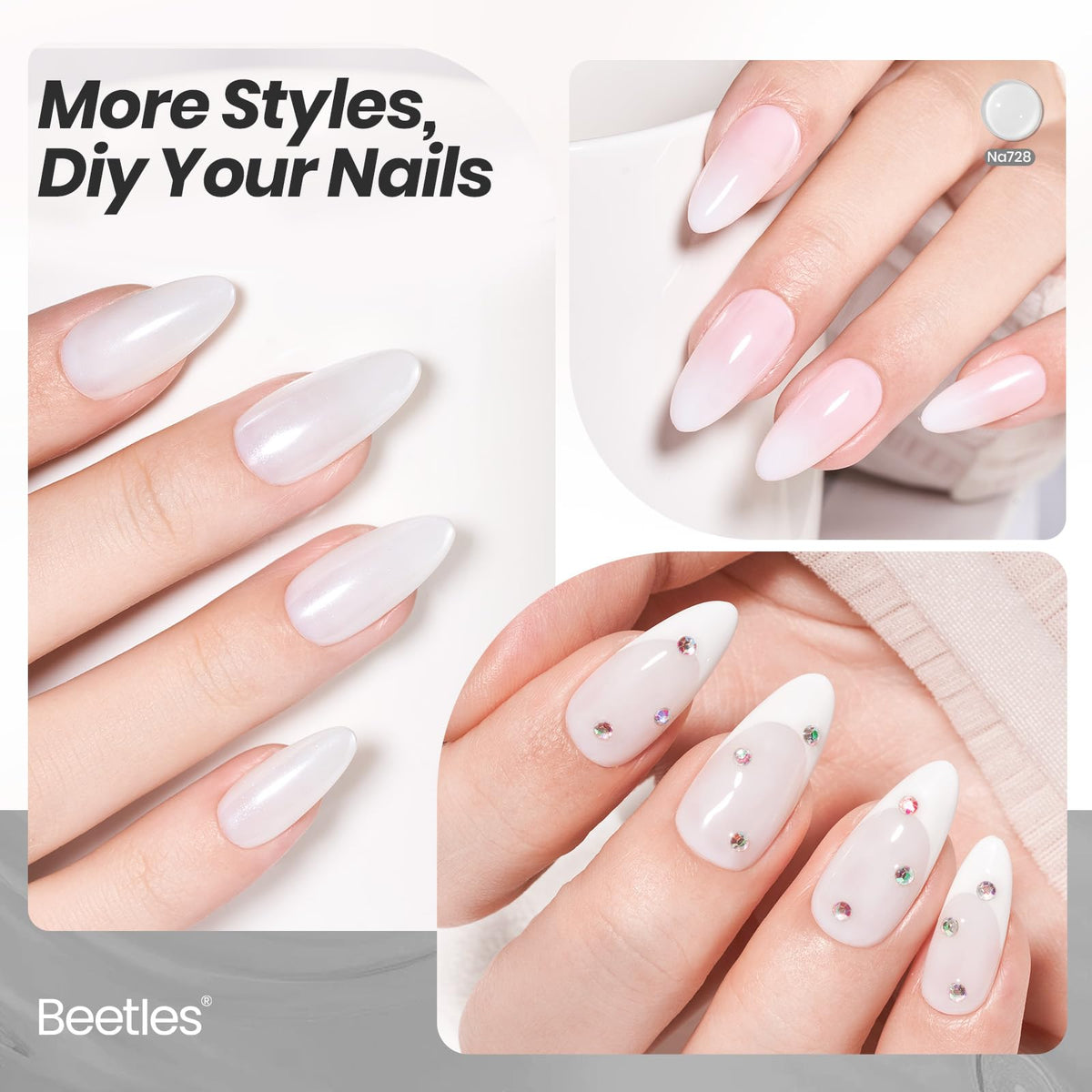 Beetles Milky White Gel Nail Polish close-up on table