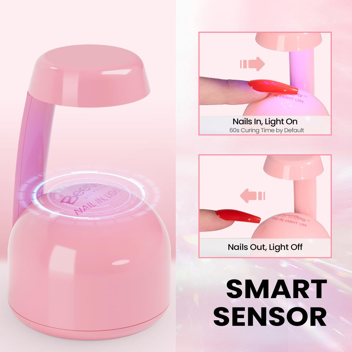 beetles Mini UV Lamp in use with gel nails