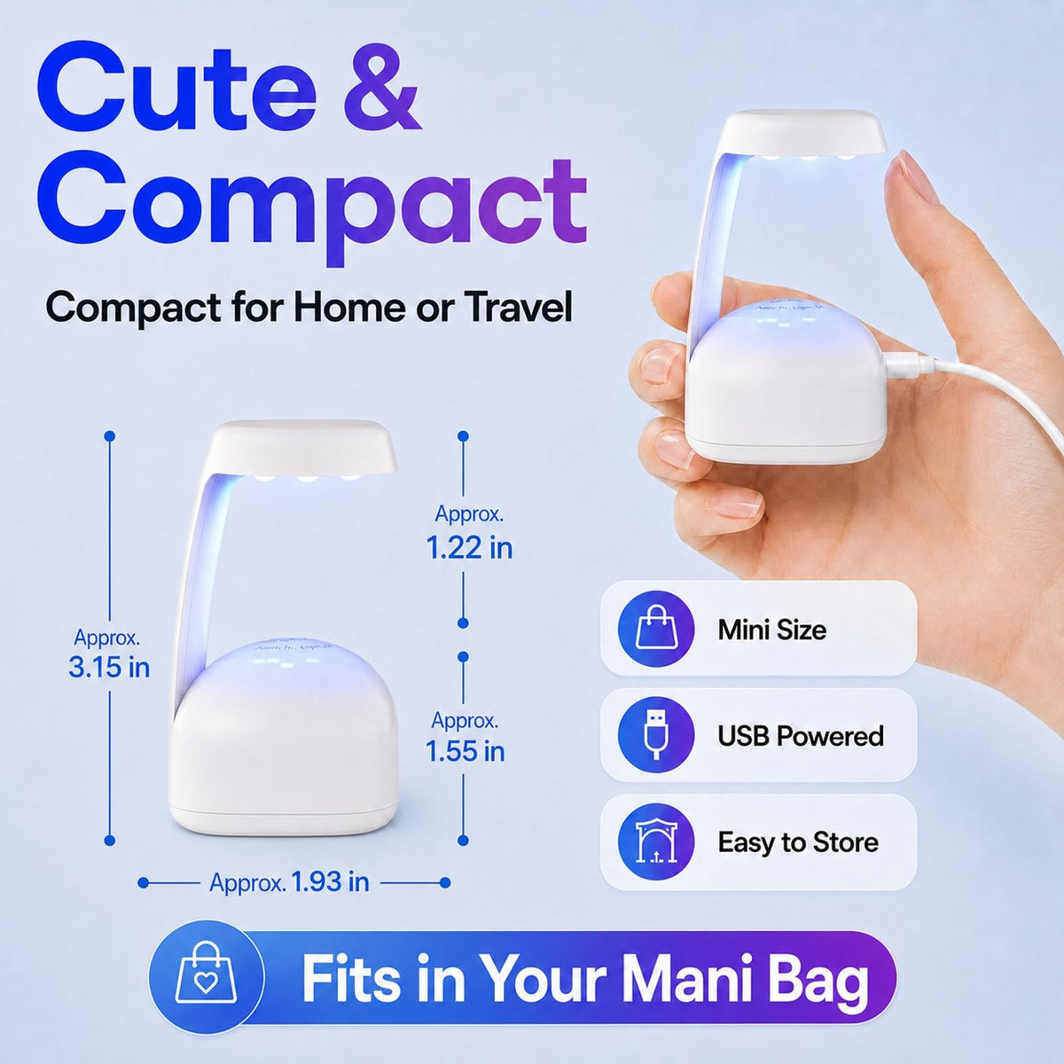 beetles Mini UV Light compact design on manicure desk