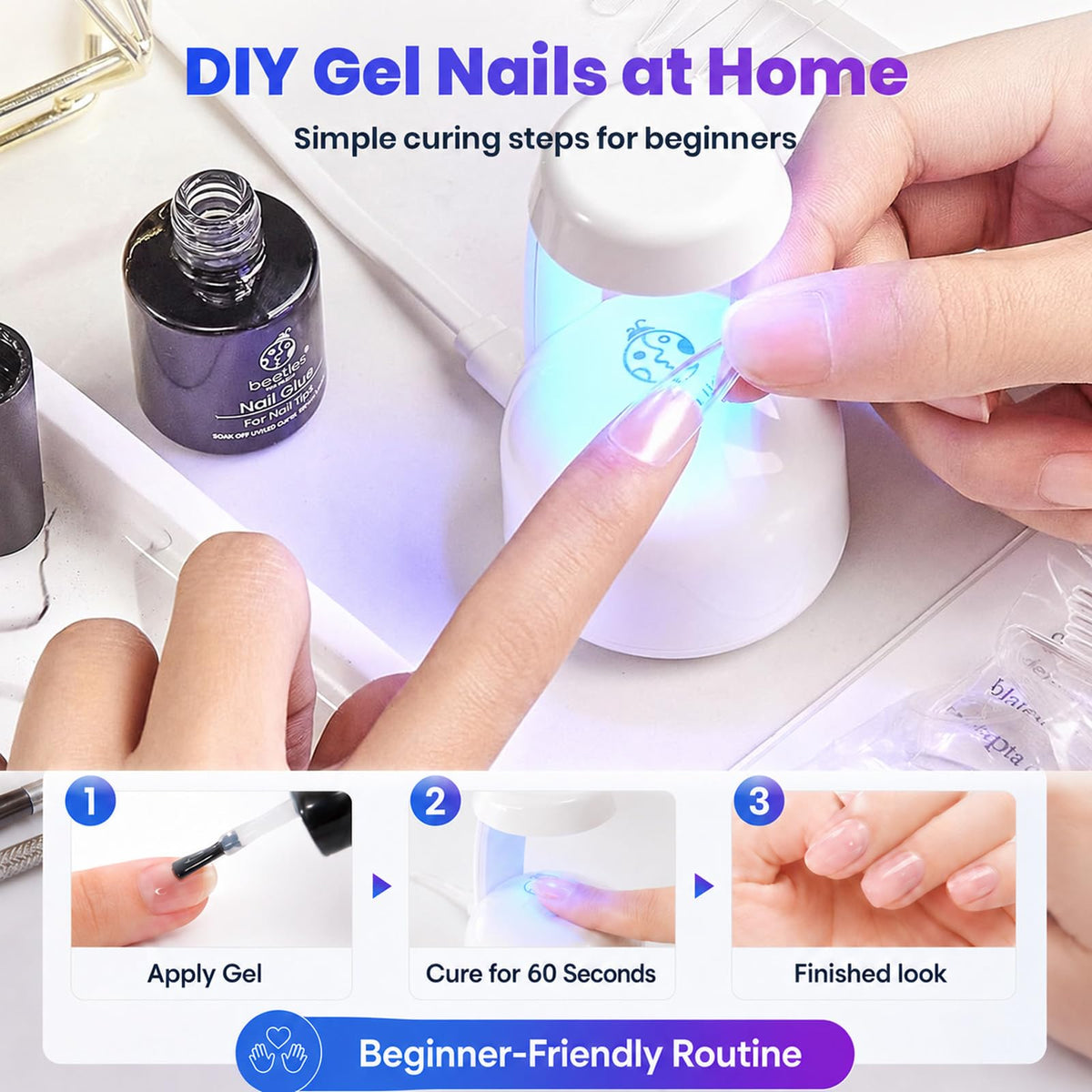 beetles Mini UV Light in use with gel nails