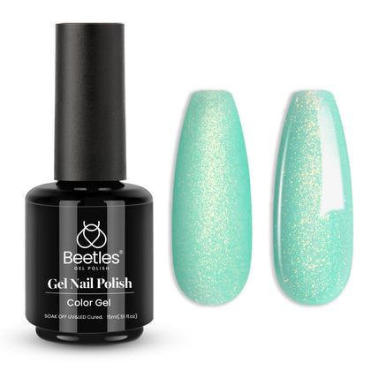 beetles Mint Green Glitter Gel Polish 15ml front view