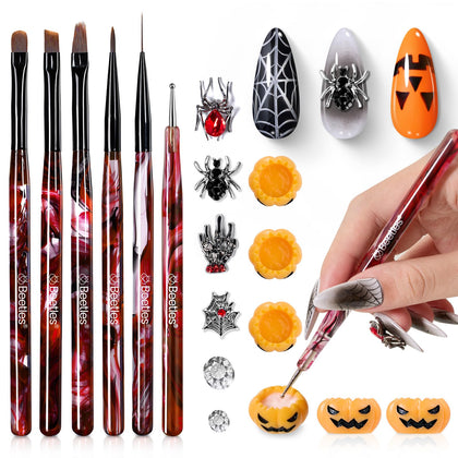 beetles Nail Art Brushes Set 6pcs with palette and charms