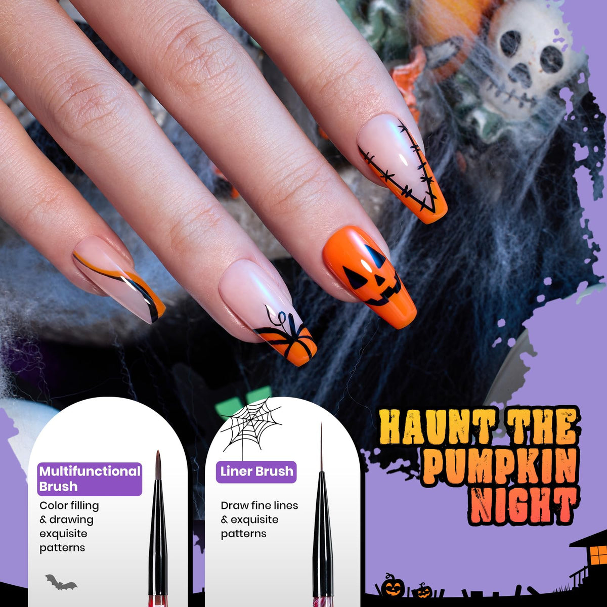 beetles nail art brushes set in use for spider web design