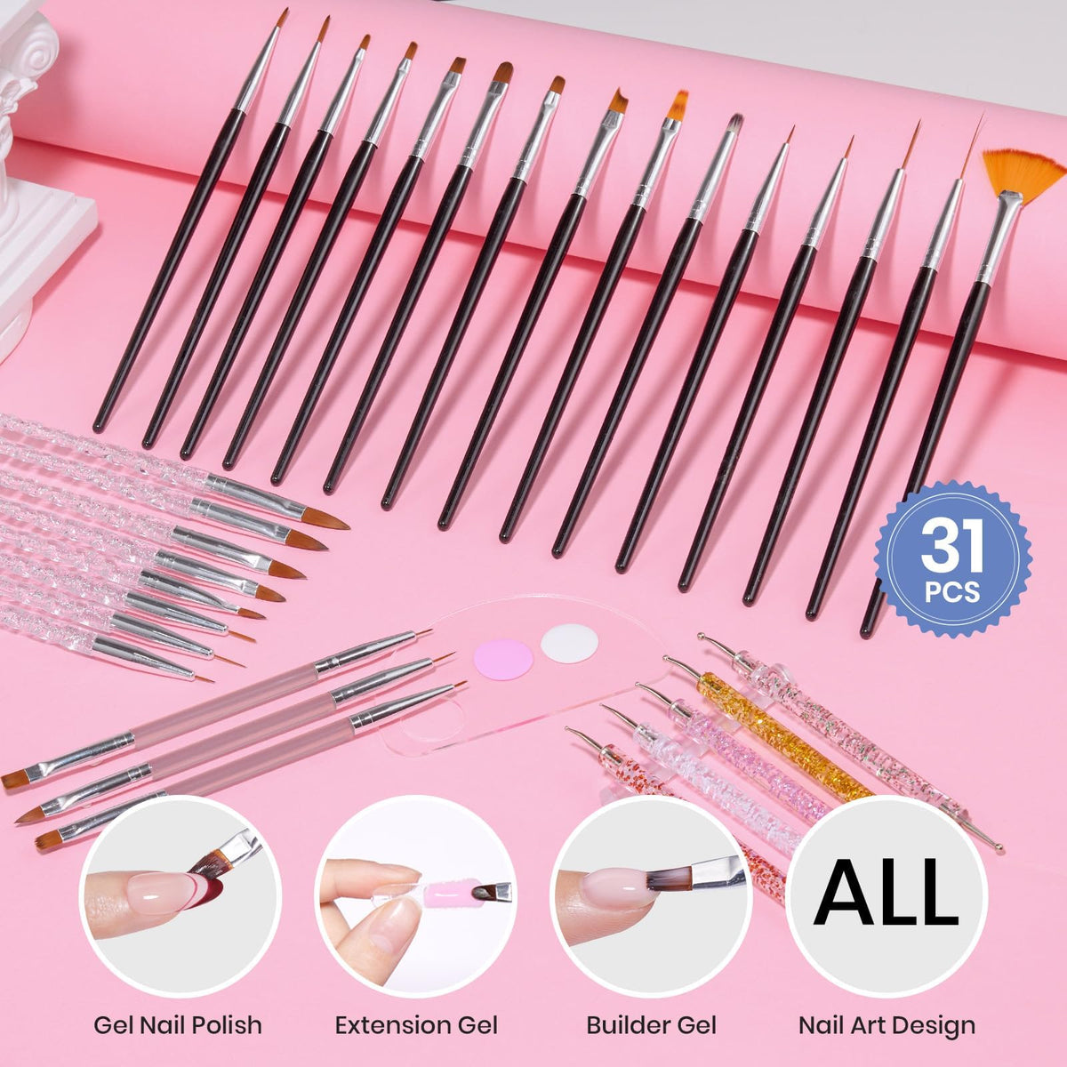 beetles Nail Art Brushes Set with all components displayed