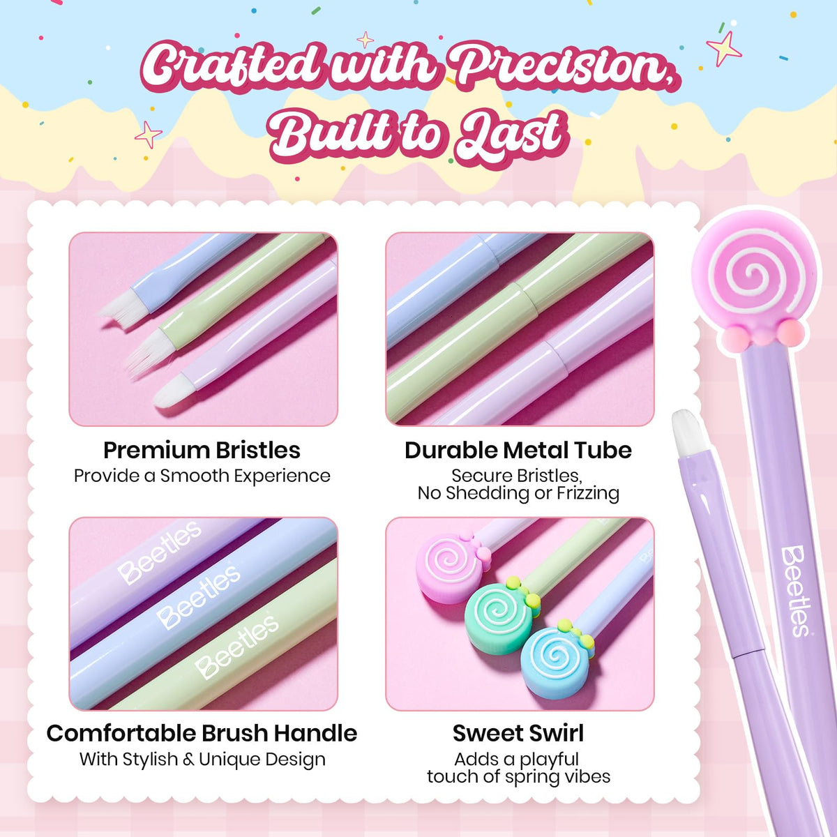 beetles Nail Art Brushes Set with decorative lollipop-style handles