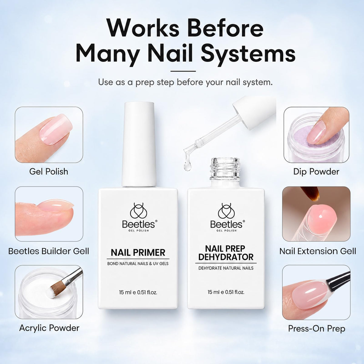 beetles Nail Dehydrator and Primer Set on a nail art table