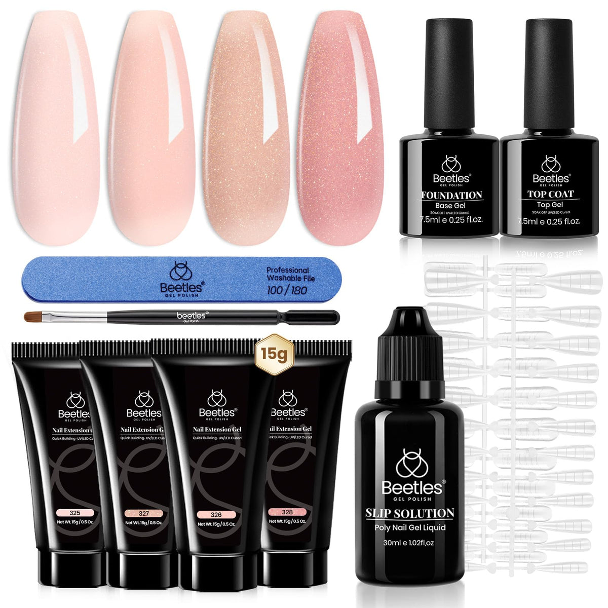 Beetles Nail Extension Gel Kit packaging with 4 colours